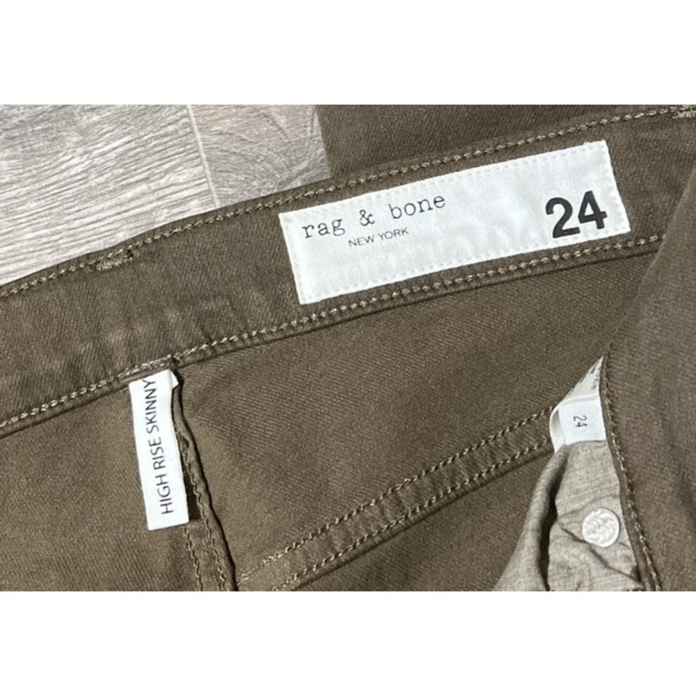 Rag & Bone Women's High Rise Skinny Dark Olive USA Made Jeans SZ 24x30, NWT $195